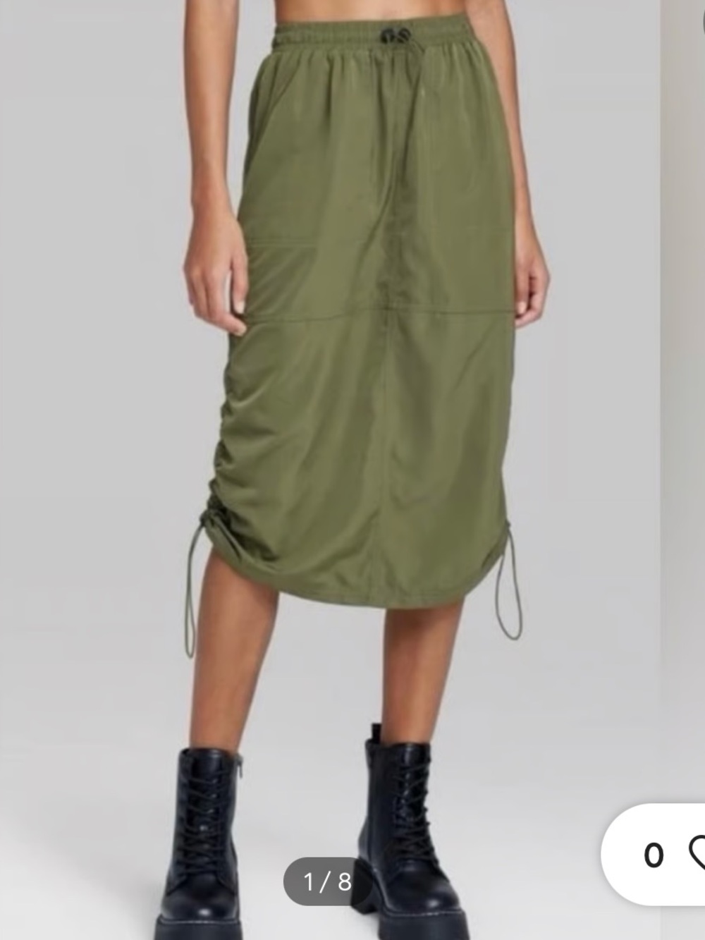 Wild Fable Olive Green Utility Midi Skirt with Drawstring Waist and Sides S